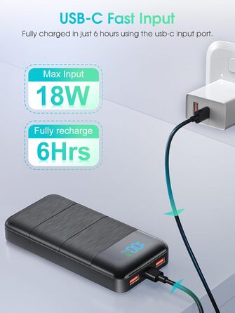 Вт, Power Bank 30000mAh USB C PD20W швидка зарядка, зовнішній акумулятор мобільного телефону Портативний зарядний пристрій з LED дисплеєм 3 виходи 2 входи Protable Mobile Power Bank Station для смартфонів, 22.5