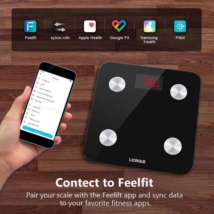 Цифрові ваги жиру в організмі LIORQUE, Wi-Fi та Bluetooth, додаток для iOS/Android, вимірювання ваги тощо