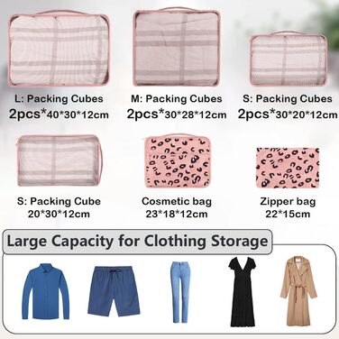 Набір органайзерів для валізи 12 предметів, водонепроникні пакувальні куби для подорожей та зберігання речей, принт леопард