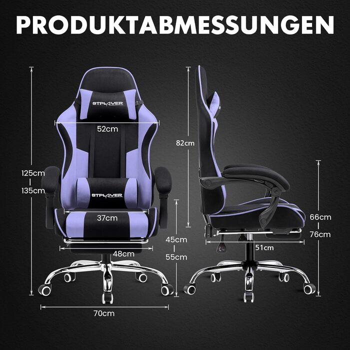 Ігровий крісло GTPLAYER з масажем, ергономічний, з підніжкою та підголівником, білий (фіолетовий, тканина)