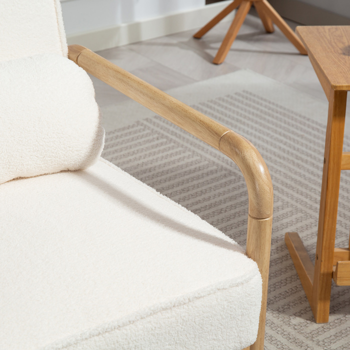 Крісло Акцентне, м'яке крісло з тканинною оббивкою, каркас з каучукового дерева, сучасне крісло з подушкою, біле