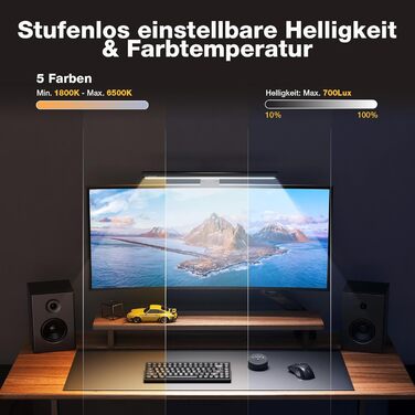 Світлодіодна лампа для монітора Douxlife Screenbar з сенсорним керуванням та пультом дистанційного керування, USB-зарядка, регульована яскравість та колірна температура, захист очей для ПК, чорний