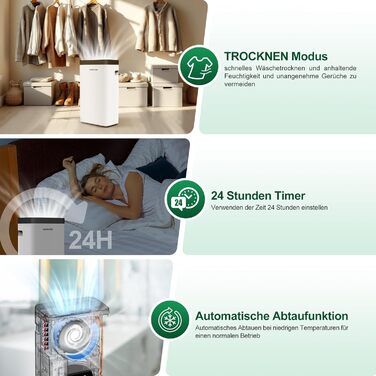 Електричний осушувач повітря 16L для підвалу та кімнат до 25 м², 35dB, шланг 1.2м, таймер, 16 л/добу, 20 м²