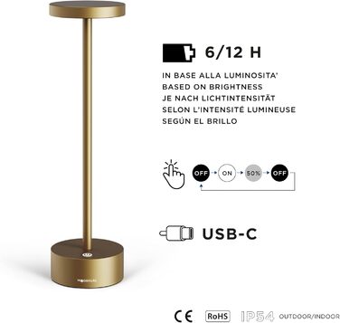 LED-лампа Neu Stiletto IP54 - бездротова, USB-C, для дому та ресторану (Темне Золото)