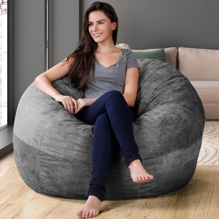 Пухнастий мішок Beanbag сірого кольору - XXL 120 см для дорослих і дітей - з наповнювачем з піни з ефектом пам'яті та чохлом, який можна прати - Premium Beanbag М'який і зручний