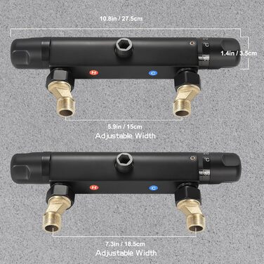 Змішувач для ванни з термостатом Uten, чорний, латунь, 2 виходи, захист 38°C