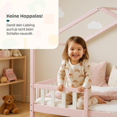 Дитяче ліжко Treviolo Hausbett від en.casa: дерев'яне ліжко Montessori з захистом від падіння, 120x200 см