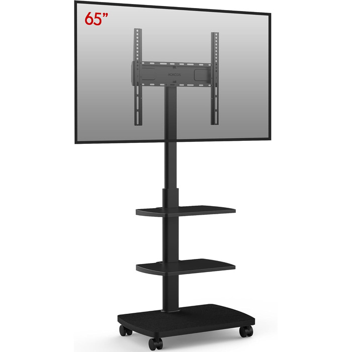 Підставка для телевізора мобільна з поличками Holz, 32-65 дюйми, чорна, VESA 400x400, до 40 кг