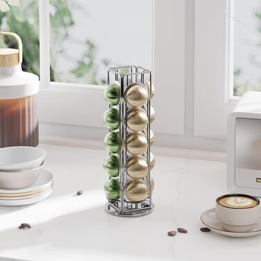 Тримач для капсул Nespresso Vertuo Sevenline – 20 капсул, обертається на 360°, срібний