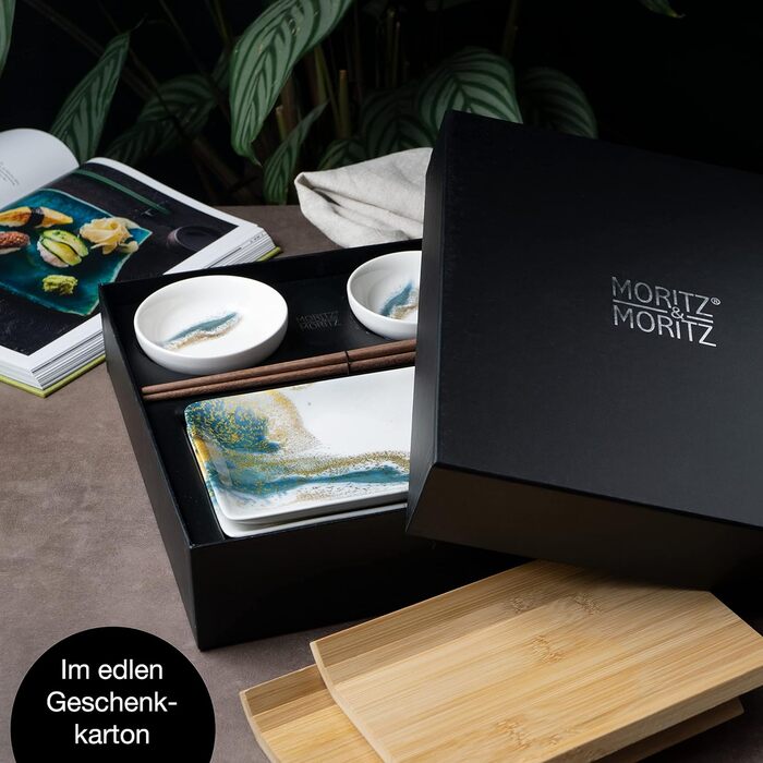 Набір посуду для суші на 2 персони, 10 предметів, зелений/золотий гурман Moritz & Moritz