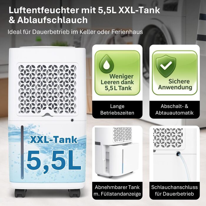 Електричний осушувач повітря AEF2000 - 20 л/день, до 30 м², тихий, з автовимкненням, гігростатом та сенсорним дисплеєм. Ідеально для спальні та ванної кімнати