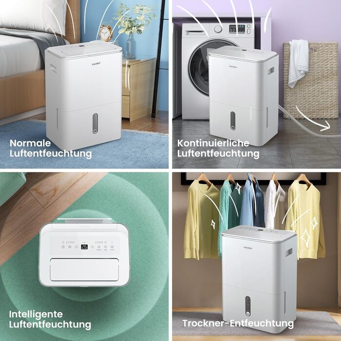 Зволожувач повітря COMFEE 12 л/день, для приміщень до 20 м², автоматична відтавання, блокування дітей, тиха робота, екологічний фреон R290, CDDOE-12DEN7-QA3(EU)