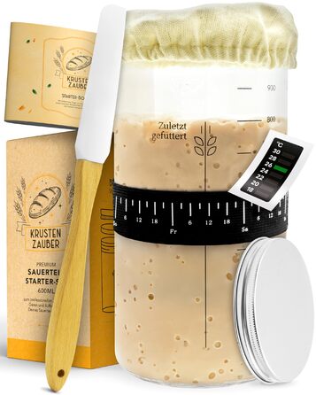 Набір для закваски KrustenZauber: скляний контейнер 1000 мл з лопаткою та термометром для випікання хліба