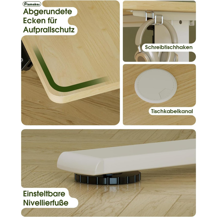 Електричний стіл Flamaker з регулюванням висоти, 160 x 60 см, з пам'яттю, для геймінгу, USB-зарядка (Бежевий)