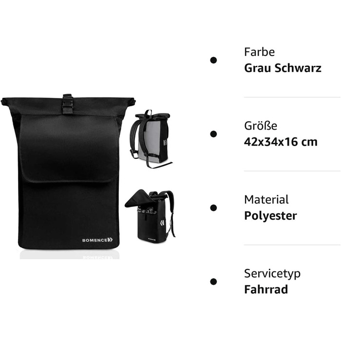 В 1, Багажна полиця для велосипедного рюкзака, Сумка-переноска з функцією рюкзака, Велосипедна сумка Combi (чорна), 2