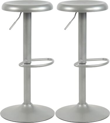 Набір з 2 барних стільців CLP Williston, регульована висота, з підставкою для ніг, обертаються, з захистом для підлоги, срібний колір