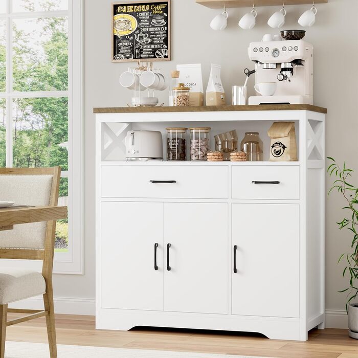Сервант HOCSOK з 2 шухлядами та 3 дверцятами, кухонна комода, буфет з робочою поверхнею для вітальні/їдальні, регульована полиця, 105x100.5x39.5 см