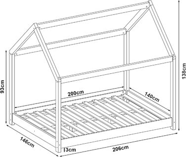 Дитяче ліжко en.casa Cerro з ламелями, ліжко-халаузер, ліжко-трансформер для підлітків, ліжко Монтессорі з масиву сосни, 140x200 см, біле