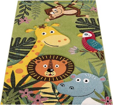 Дитячий килимок для дитячої кімнати Paco Home з коротким ворсом у вигляді тварин і джунглів, розмір колір (120 х 170 см, зелений 5)