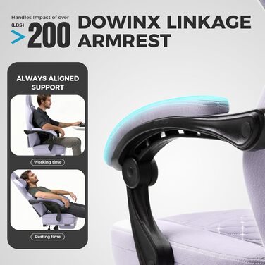 Ігровий крісло Dowinx з тканини та кишеньковим пружинним сидінням, крісло для геймерів з масажем та підголівником, ергономічне гоночне ігрове крісло з підніжкою, висувна підніжка (фіолетовий, висувна підніжка)