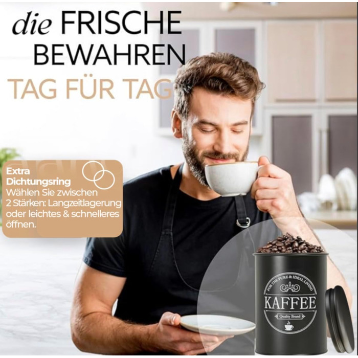 Набір контейнерів для зберігання продуктів IDEALTASTIC® Premium: кава, цукор, борошно (3 шт x 500г) - герметичні, чорні, матові