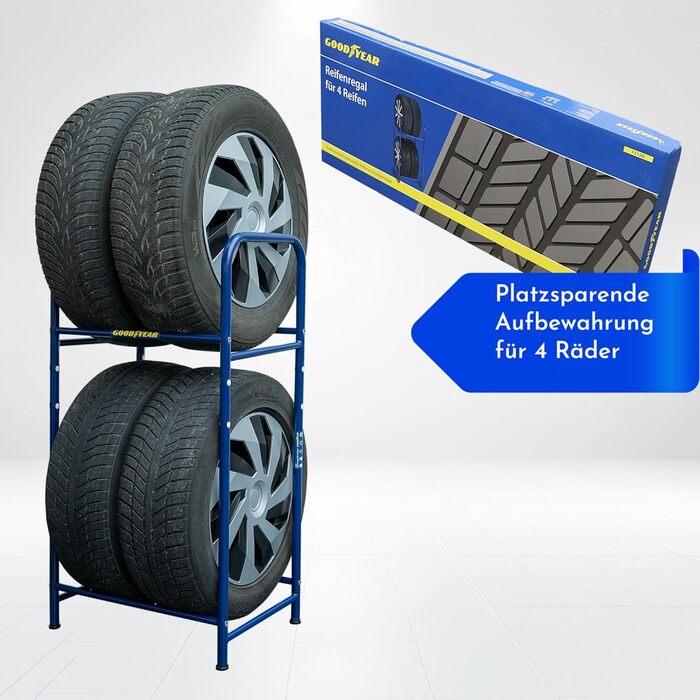 Стеляж для шин Goodyear на 4 шини, блакитний, 2 рівні, регульована висота, до 120 кг