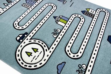Дитячий килим з мериноса вуличний килим для хлопчиків з вулицями і будинками бірюзового кольору розмір 120 см круглий (80 х 150 см)