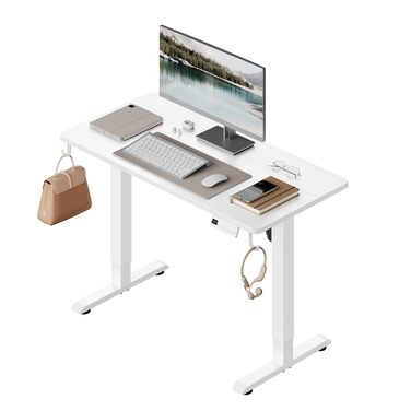 Електричний підйомний стіл WOLTU з функцією пам'яті та захистом від зіткнень, комп'ютерний стіл для дому та офісу, 100 x 48 см, білий