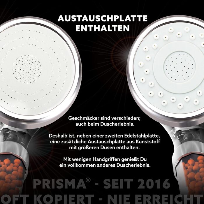 Насадка для душу Prisma: потужний струмінь, економія води, 3 функції, фільтр, дощова лійка, ручна лійка, масаж. Комплект з шлангом 160 см.