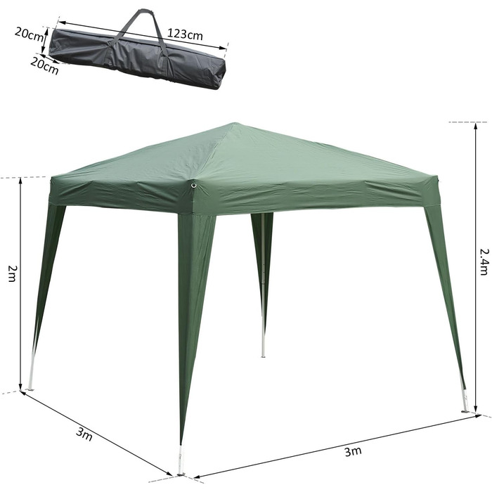 Зовнішня альтанка з сумкою для перенесення, 3х3м, сталь L2.97 x W2.97 x H2.5 м Зелений