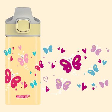 Дитяча пляшка для пиття SIGG Miracle (0,4 л), міцна Дитяча пляшка з герметичною кришкою, пляшка для пиття, якою можна користуватися однією рукою, з трубочкою (метелик)