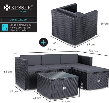 КЕССЕР® Lounge Aruba з ротангу - садовий лаунж для 4-5 осіб. Комплект садово-розсудних меблів: 3-місне софа, крісло, пуф, журнальний столик з подушками для саду, тераси та балкону, антрацит.