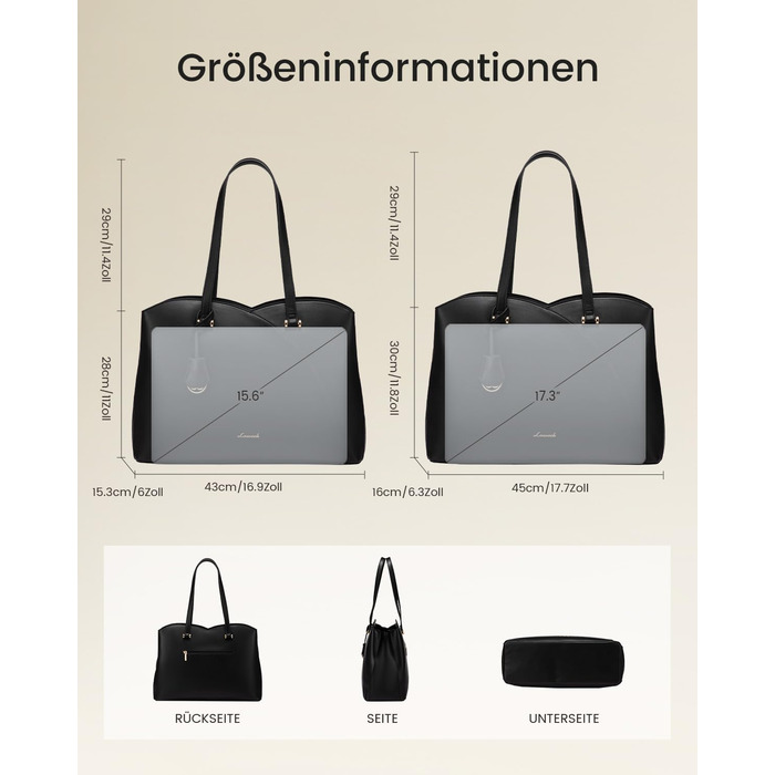 Сумка LOVEVOOK для жінок: велика, для ноутбука, шопер, робоча, офісна, з PU шкіри, чорна (15,6 дюймів)