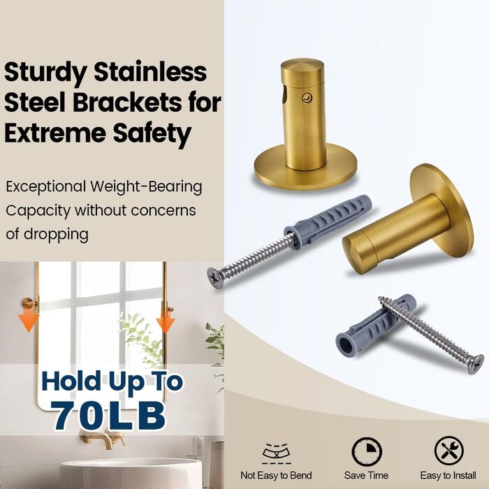 Дзеркало для ванної кімнати MOON MIRROR, прямокутне, з металевим каркасом, 50,8 x 71,1 см, чорне (щітковане золото, 55.9 x 85.7 см)