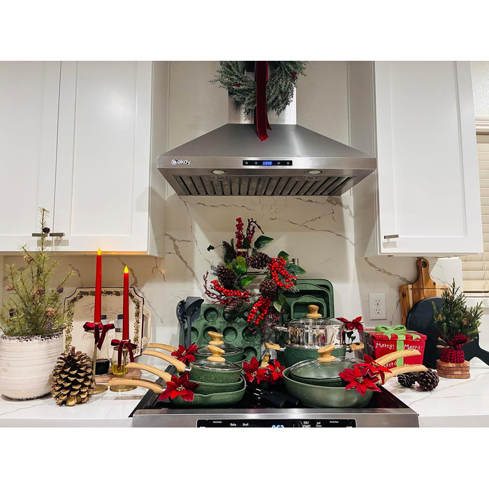 Набір кухонного посуду з нержавіючої сталі з гранітним покриттям (30 предметів), зелений