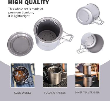 iBasingo чашка Titan 420мл з ситечком для чаю та кришкою. Легка туристична чашка з фільтром, для кемпінгу, подорожей, пікніків. Модель Ti3054D