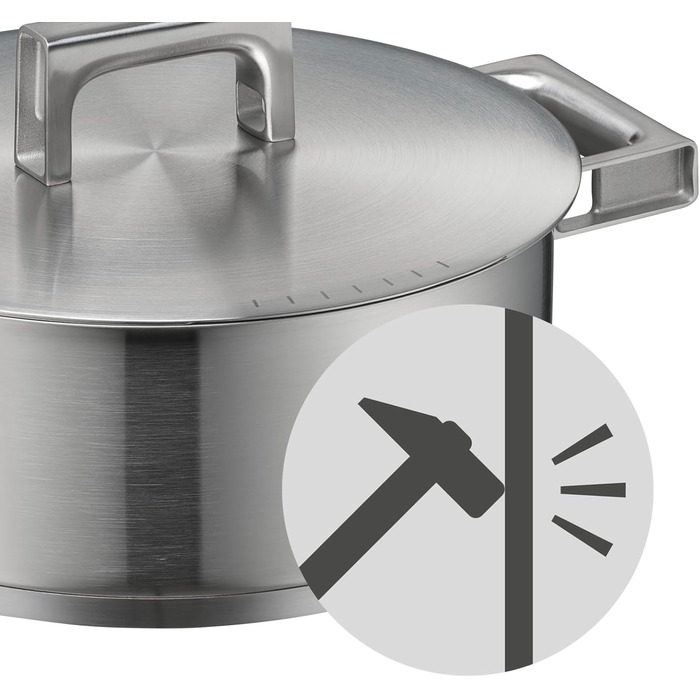 Каструля WMF Ultimate Cool 24 см з нержавіючої сталі Cromargan з індукційним дном, 4.1л, з кришкою з нержавіючої сталі, з внутрішньою шкалою, з терморегульованими ручками, придатна для миття в посудомийній машині