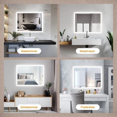 Дзеркало для ванної кімнати Boromal з підсвічуванням 80x60 см, 3 кольори світла, регулювання яскравості, LED, сенсорне керування