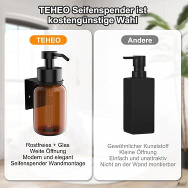 Настінний диспенсер для мила чорного кольору 250 мл - без свердління - для шампуню та гелю для душу