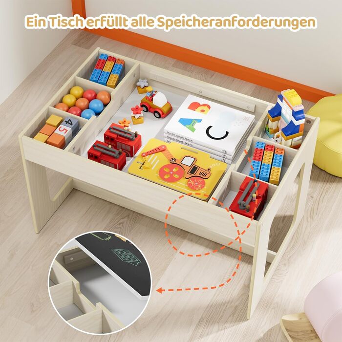 Дитячий стіл та стільці Mamizо з місцем для зберігання, набір для дитячої кімнати, школи, дитячого садка, від 3 років (білий)