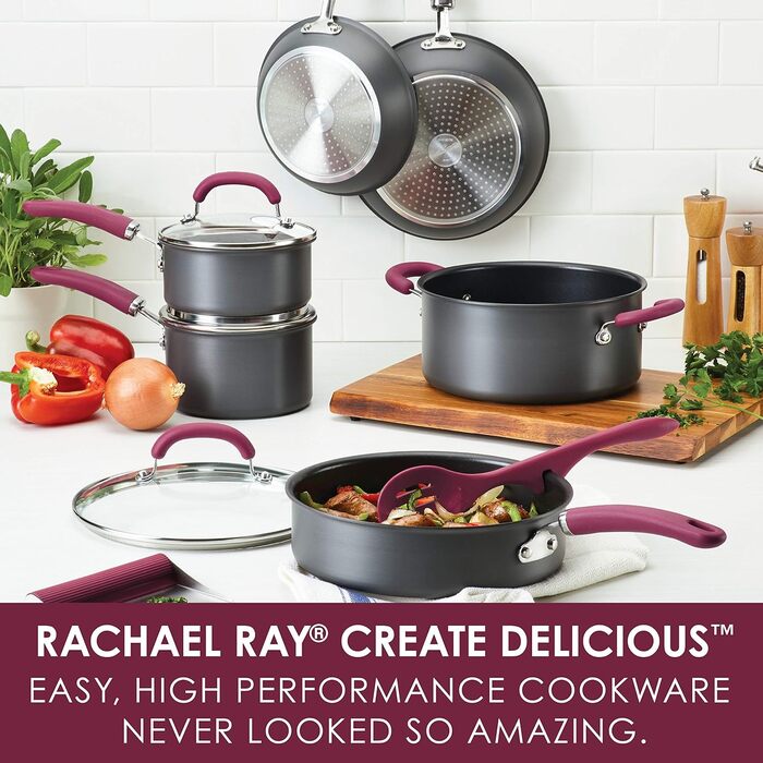 Набір посуду Rachael Ray, 11 предметів, з антипригарним покриттям, з хард-анодованого алюмінію (сірий)