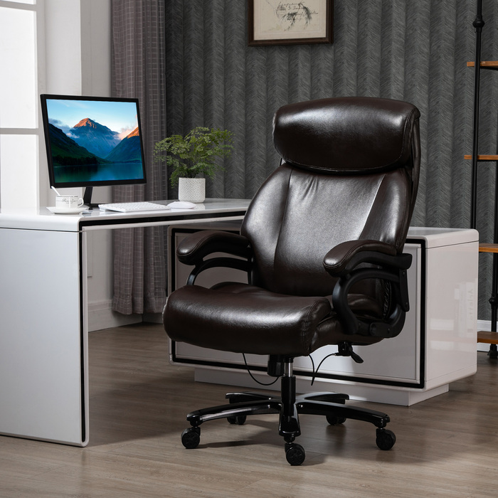 Крісло керівника Vinsetto Ergonomic з функцією гойдалки, шкіряне крісло коричневе, регулюється по висоті, вантажопідйомність до 180 кг
