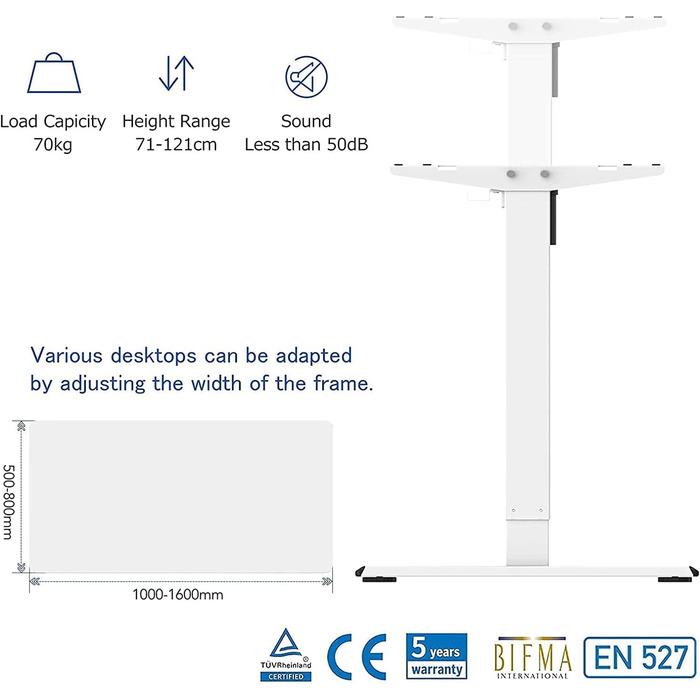 Електричний стіл FLEXISPOT EF1 120x80 см - Швидкий монтаж, ручне управління пам'яттю - Офіс та домашній офіс (білий)