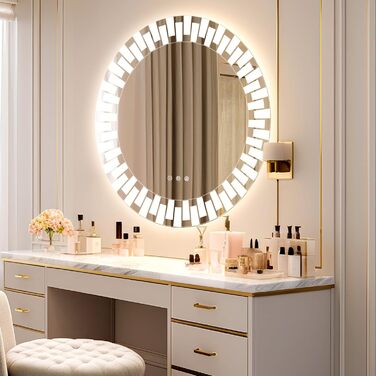 Дзеркало для ванної кімнати YOLEO з підсвічуванням, 70 см, LED, Bluetooth, сенсорне керування, захисне скло, 3 кольори світла