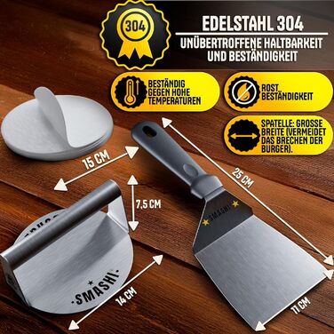 Набір для приготування бургера SMASHI®: прес, дві форми, лопатка, 50 паперів для гриля, рецепти (базовий)
