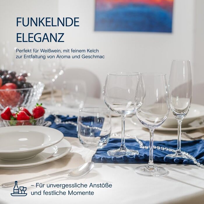 Кришталеві келихи Crystal Bohemia для білого вина, 6 шт., об'єм 350 мл, стійкі до миття в посудомийній машині, довговічні та стійкі до подряпин - елегантні келихи з кришталевого скла, ідеальні як подарунок для поціновувачів вина