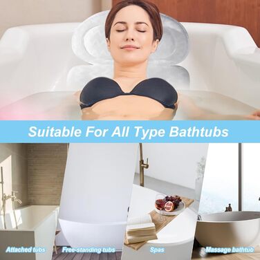 Подушка для ванни з піни memory foam, біла, з присосками, для шиї та спини, 4D вентиляція, 6 присосок (довга, квадратна)