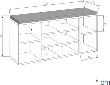 Лавка для взуття з сидінням - Полиця для взуття біла 80 x 50 x 30 см Тумба для взуття з лавкою Лавка для передпокою з місцем для зберігання Лавка для одягу Sofia (104 x 50 x 30 см, Бук Оббивка (сіра)