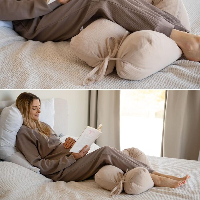 Подушка для годування та вагітності PaLulli XL (170x30 см), органічна бавовна, мусліновий чохол, бежева