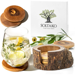SOLTAKO підставки з високоякісного оливкового дерева, натуральні та необроблені, сільські, круглі, діаметром приблизно 12 см, у наборі з 6 штук, круглі